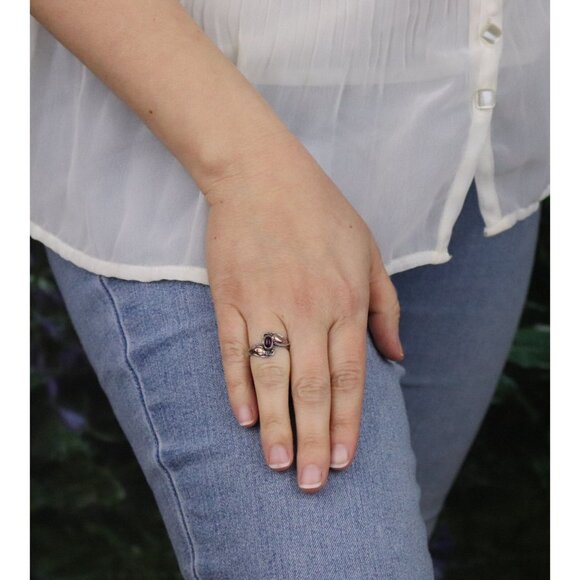 Sterling Silver Natural Garnet Ring Size 6 1/4 - Picture 4 of 7